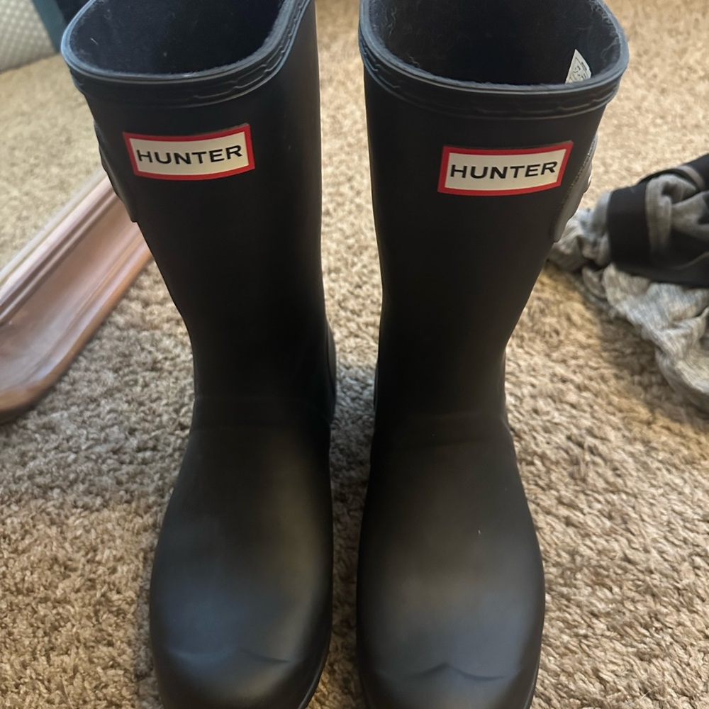Hunter Black grey and black mid calf Boots- like new!